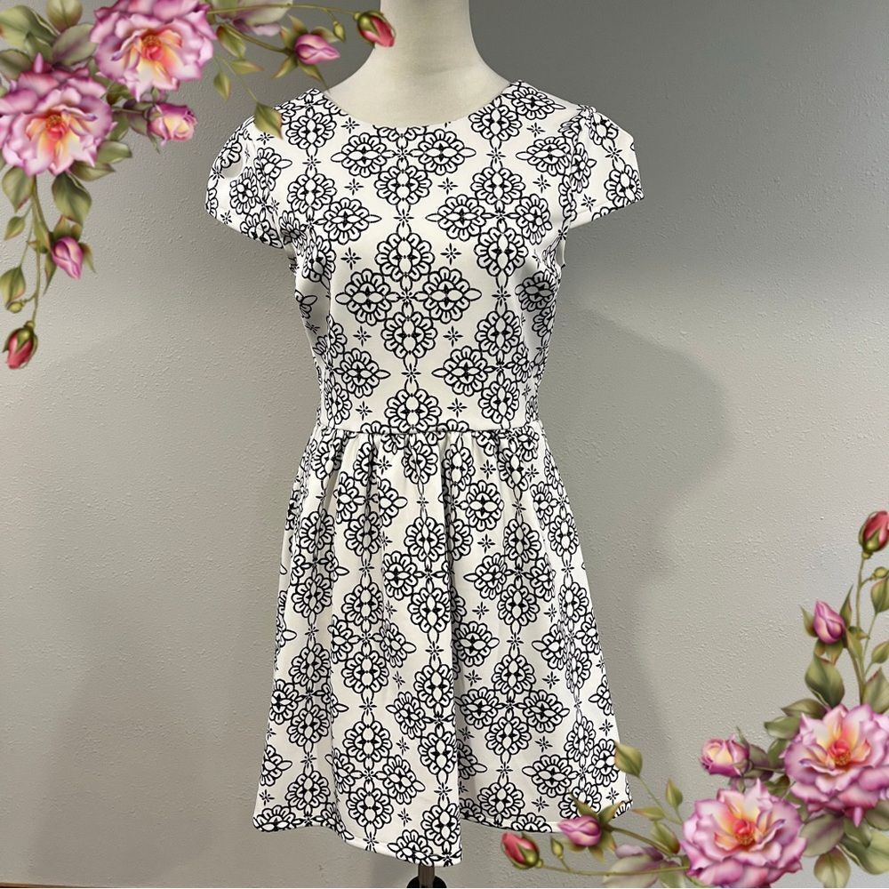 B.Darling Black and White Floral short‎ sleeve mini Dress size small